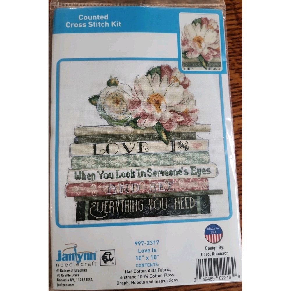JANLYNN Counted Cross Stitch Kit - LOVE IS... 10" x 10" Carol Robinson COMPLETE